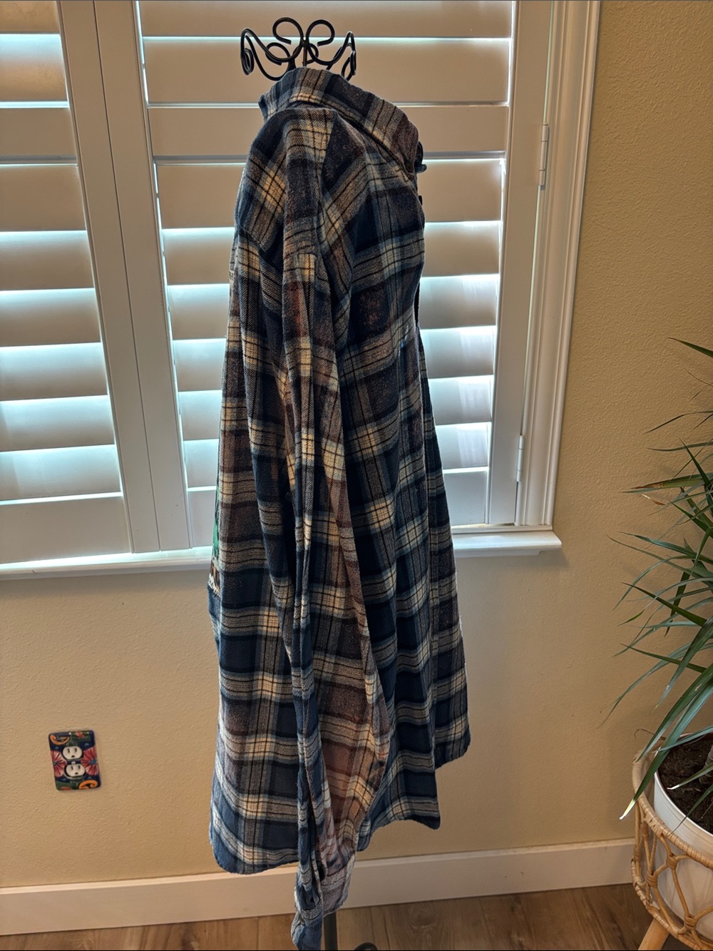 Handmade Distressed Bleached Plaid Flannel Back-Print whiskey bent hell bound - Picture 2 of 5